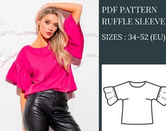 Ruffle Sleeve Top Pattern, Blouse Pattern, Sewing Patterns, PDF Sewing Pattern, Pattern Sewing, Top Pattern Sewing Pattern PDF Women Pattern