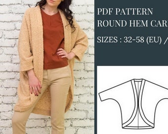 Round Hem Cardigan Pattern, Curved Hem Cardigan Pattern, Sewing Patterns, Pattern Sewing, Plus size sewing patterns, Hi-Low Cardigan Pattern