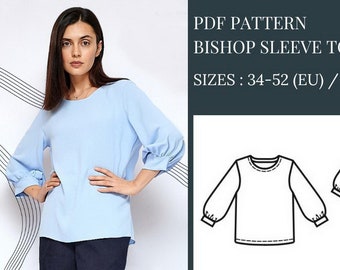 Bishop Sleeve Top Pattern, Blouse Pattern, Sewing Patterns, PDF Sewing Pattern, Pattern Sewing, Top Pattern Sewing Pattern PDF Women Pattern