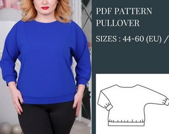 Sweatshirt Pattern, Sewing Patterns, Pattern Sewing, Plus size sewing patterns, pdf Sewing Patterns, Pullover pattern, Blouse Sewing Pattern