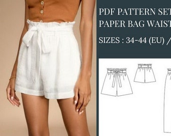 Paper Bag Waist Pants Pattern Women Pants Pattern Shorts Patterns PDF Sewing Patterns Sewing Patterns Paper Bag Waist PDF Shorts Pattern