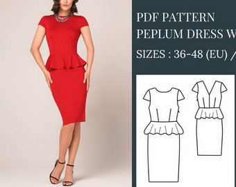 Dress Pattern, Sewing Patterns, Sewing Patterns for Women, Patterns Sewing, Dress Pattern PDF, Sewing Patterns pdf, Peplum Dress Pattern