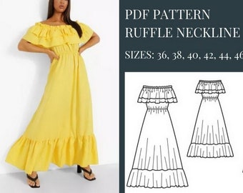 Dress Pattern, Dress Pattern Women, Plus Size Sewing Patterns, Pattern Sewing, PDF Sewing Patterns, Ruffle Hem Dress Pattern, Pattern Dress