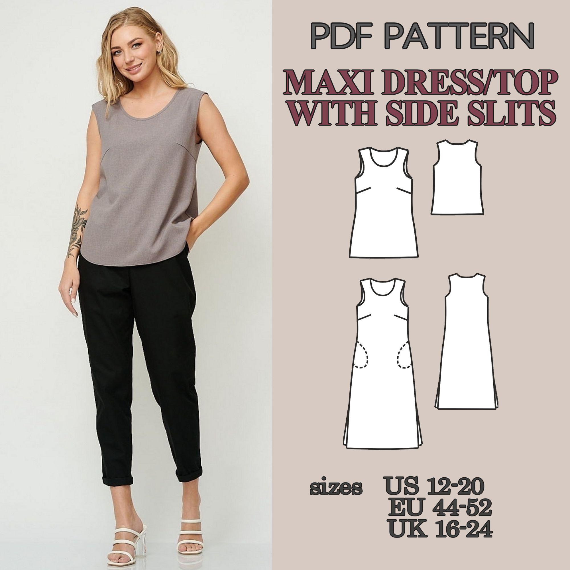 Maxi Dress Sewing Pattern, Sleeveless Top Pattern, 2 in 1 PDF Sewing Pattern  Women Dress Pattern Slit Dress With Pockets Free Dress Pattern - Etsy