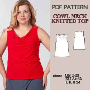 Patrón de blusa con cuello vuelto Patrón de blusa Patrones de costura PDF Patrón de costura Patrón de costura Patrón de top de punto Patrón de costura PDF Patrón de mujer