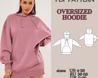 Oversized Hoodie Sewing Pattern, Unisex Hoodie Pattern, Kangaroo Pocket Sweatshirt, PDF Sewing Pattern, Plus size Hoodie sewing patterns
