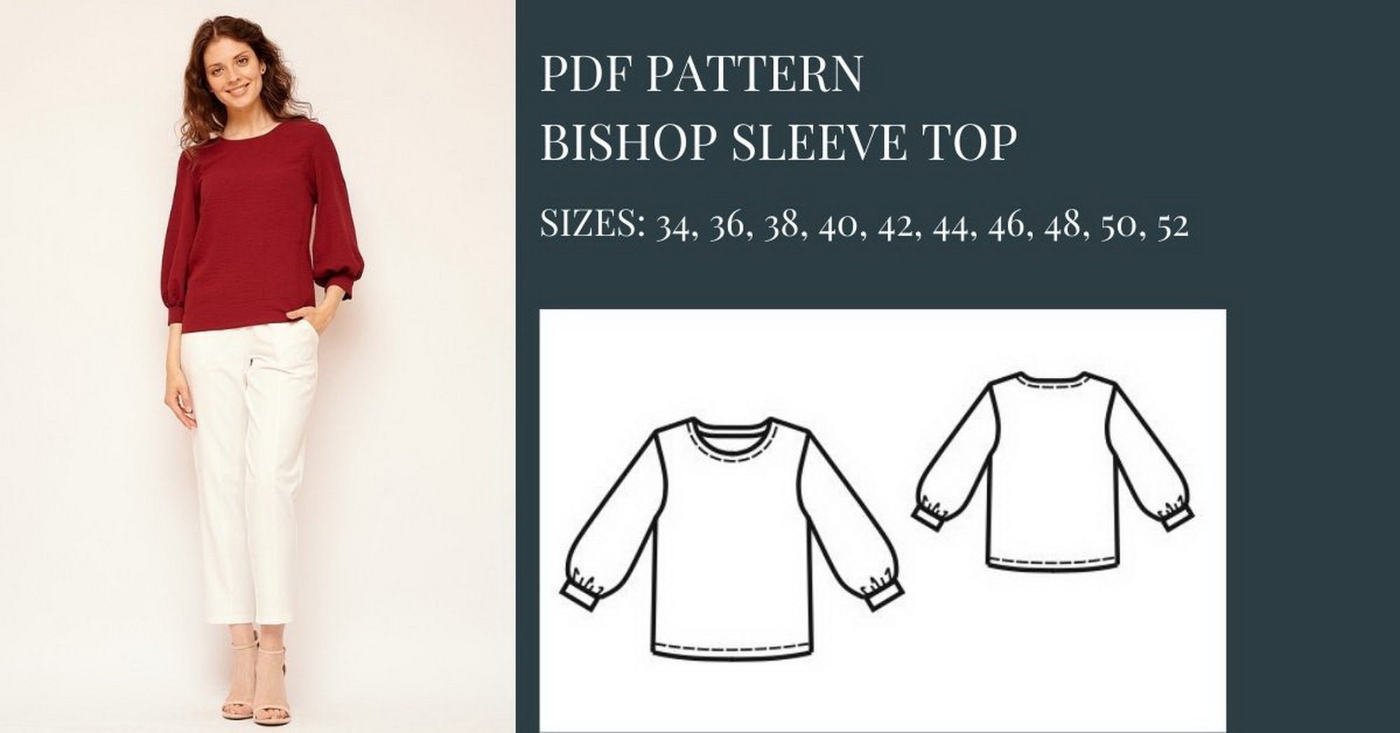 Bishop Sleeve Top Pattern Blouse Pattern Sewing Patterns - Etsy