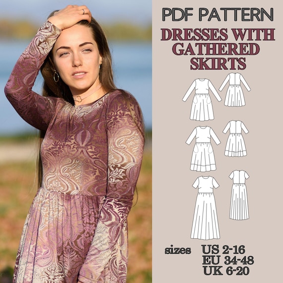Dress Sewing Pattern Set, 3 Styles Midi Maxi Dress Pattern, Woven Fabric  Dress, Gathered Waist Dress, PDF Sewing Pattern, Vintage Style - Etsy