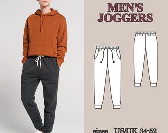 Patrón de costura en PDF para pantalones deportivos de hombre, pantalones de chándal con cintura elástica y bolsillos, pantalones deportivos con cordón ajustable, patrón fácil para ropa de estar por casa de hombre.