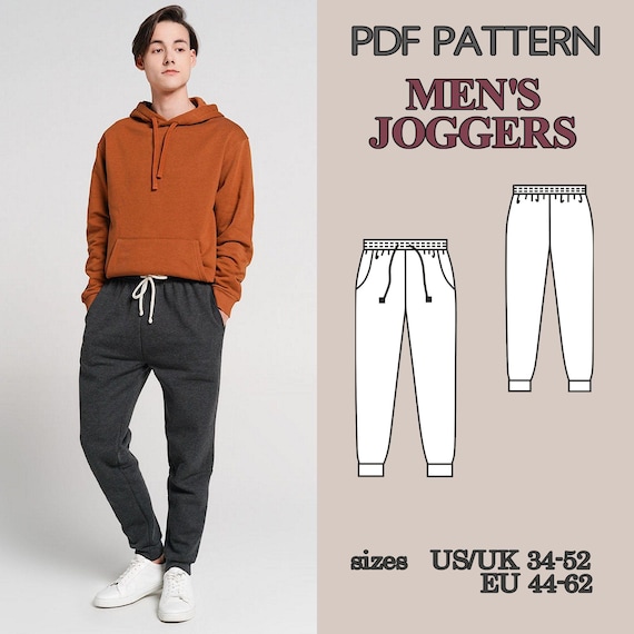 Men Joggers Sewing Pattern PDF, Elastic Waist Sweatpants with Pockets, Drawstring Jogger Pants, Easy Mens Loungewear Pattern
