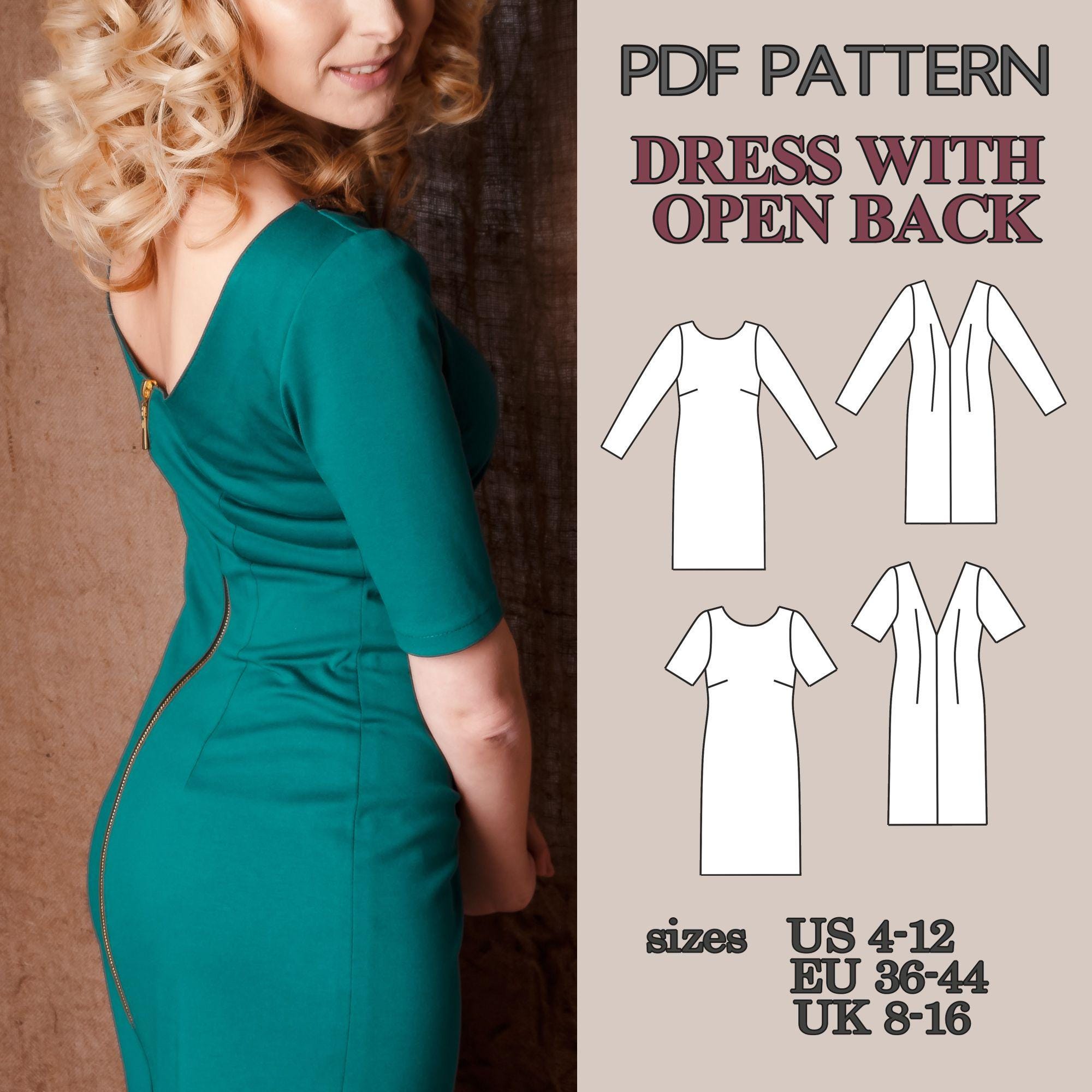 Bodycon Dress Sewing Pattern, V Back Dress Pattern, Knit Dress PDF ...