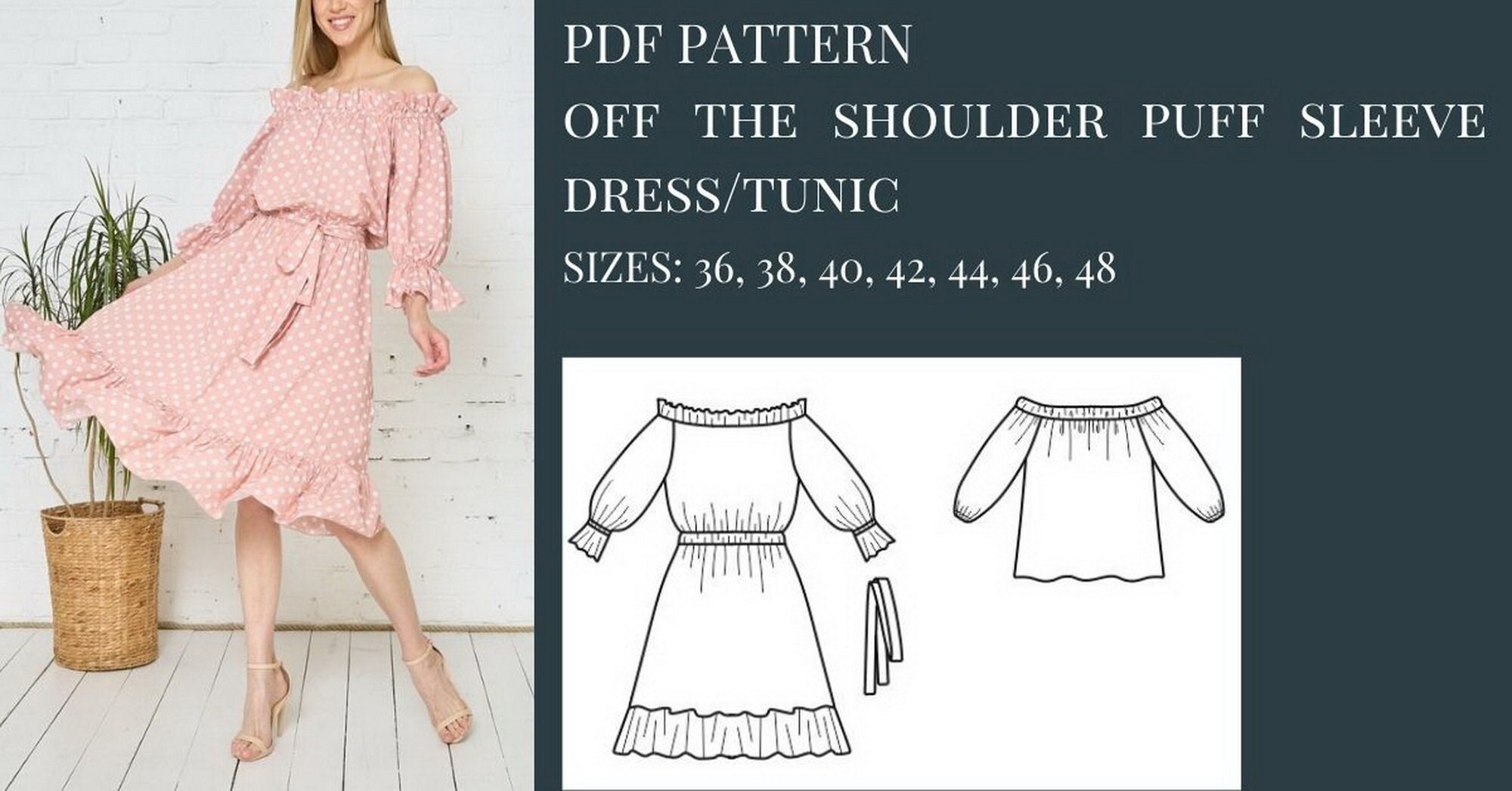 Puff Sleeve Dress Pattern Sewing Pattern off the Shoulder - Etsy