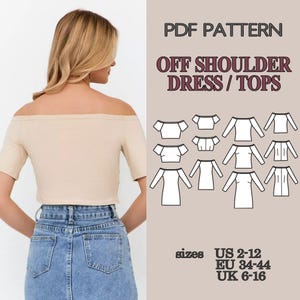 Off Shoulder Sewing Pattern PDF, Crop Top, Long Sleeve Top and Dress ...