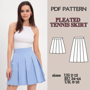 Pleated Tennis Skirt Pattern, Sewing Pattern, Pattern Sewing, PDF Sewing Pattern, Highwaisted Mini Skirt Pattern, Skater Skirt Pattern