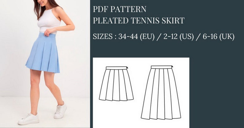 Mini Skirt Sewing Pattern, Pleated Tennis Skirt Pattern, Sewing Pattern, Pattern Sewing, PDF Sewing Pattern, Highwaisted Mini Skirt Pattern, Skater Skirt Pattern, Girls skirt sewing pattern, School skirt sewing pattern, Office skirt sewing pattern