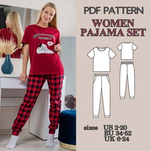 PDF Pajamas Patterns Women&#39;s Pajama Pattern Sewing Pattern Loungewear Patterns Sleepwear Patterns Pj Pattern Christmas Pajamas Patterns