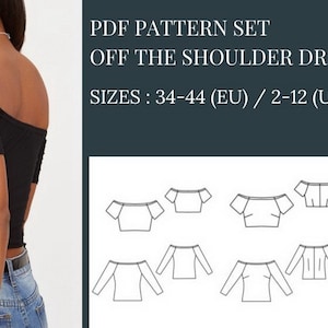 Crop Top Sewing Pattern, Sewing Pattern, Pattern Sewing, Off the Shoulder Dress Sewing Pattern, Top Pattern, Off the shoulder top sewing pattern, Sewing Pattern PDF, Dress Pattern PDF, Knitted top sewingpattern, Mini dress sewing pattern