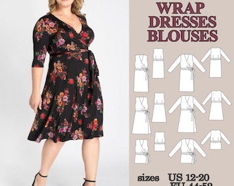 Wrap Dress Sewing Pattern, Wrap Blouse Pattern, 3 in 1 PDF Sewing Pattern, Women Dress Pattern, A-Line and Gathered Skirt Dress, Knit Dress