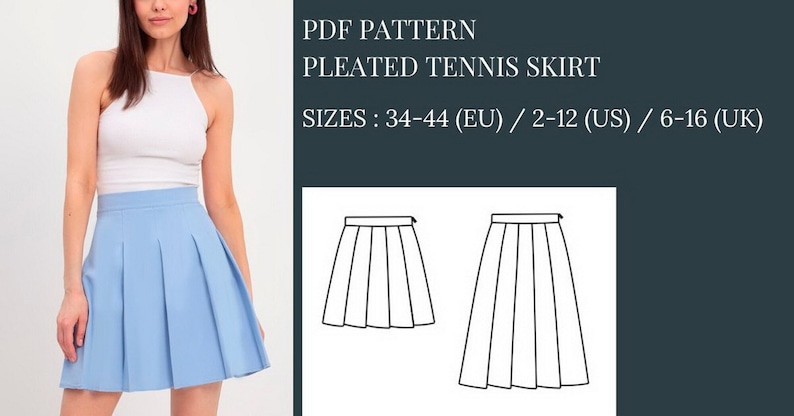 Mini Skirt Sewing Pattern, Pleated Tennis Skirt Pattern, Sewing Pattern, Pattern Sewing, PDF Sewing Pattern, Highwaisted Mini Skirt Pattern, Skater Skirt Pattern, Girls skirt sewing pattern, School skirt sewing pattern, Office skirt sewing pattern