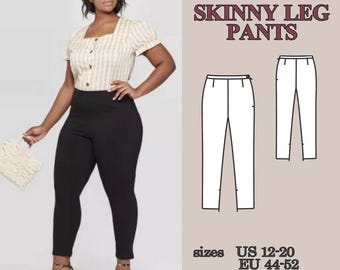 Patrón de costura para pantalones ajustados elásticos, patrón de pantalones para mujer, pantalones ajustados en PDF, pantalones de cintura alta a medida, pantalones con cremallera invisible, pantalones de punto