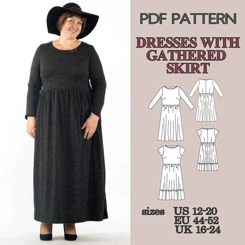 PDF Sewing Pattern Dress Set, Midi and Maxi Dress Patterns, Ruffle Hem Dress, Gathered Waist Dress, Short Sleeve Dress Pattern, Summer Dress image 5
