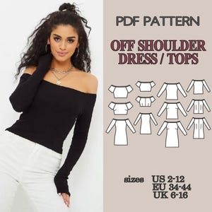 Off Shoulder Sewing Pattern PDF, Crop Top, Long Sleeve Top and Dress ...