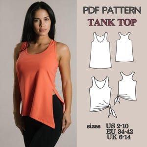 Tank Top Sewing Pattern, Sewing Pattern, Pattern Sewing, T-shirt Sewing Pattern, Top Pattern, Sewing Pattern PDF, Side Tie Top Pattern