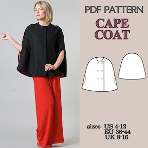 Vintage Sewing Pattern Womens, Cape Coat Pattern, Poncho Pattern, Cloak Pattern, Jacket Pattern, Pattern Sewing, PDF Sewing Patterns