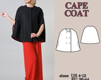 Patrón de costura de abrigo tipo capa vintage en PDF, patrón de capa para mujer, patrón de abrigo, capa clásica, patrón de poncho para otoño/invierno, patrones de chaqueta