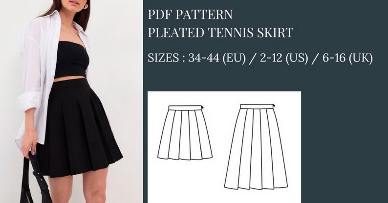 Mini Skirt Sewing Pattern, Pleated Tennis Skirt Pattern, Sewing Pattern, Pattern Sewing, PDF Sewing Pattern, Highwaisted Mini Skirt Pattern, Skater Skirt Pattern, Girls skirt sewing pattern, School skirt sewing pattern, Office skirt sewing pattern