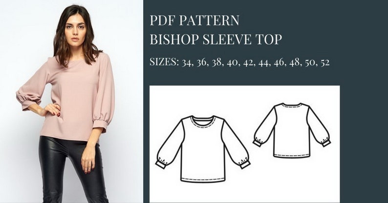 Bishop Sleeve Top Pattern Blouse Pattern Sewing Patterns - Etsy