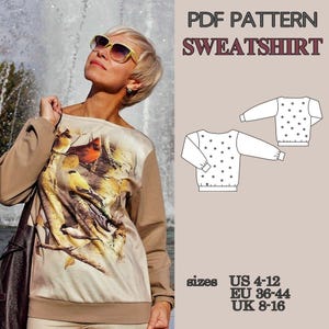 Boatneck Sweatshirt Sewing Pattern, Drop Shoulder Top Pattern, Women Jersey Pullover PDF, Knit Sweatshirt Pattern, Blouses Sewing Patterns
