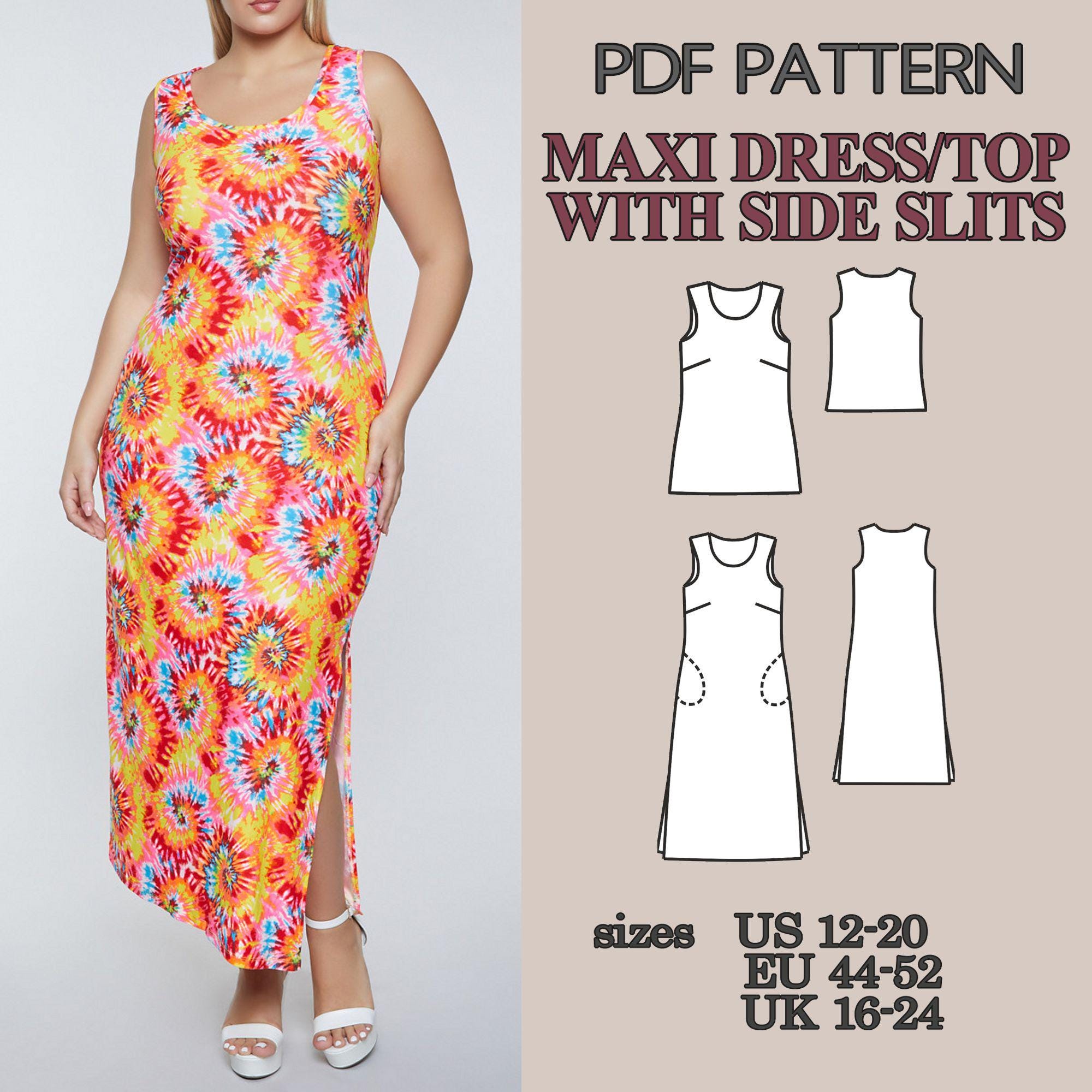 Maxi Dress Sewing Pattern, Sleeveless Top Pattern, 2 in 1 PDF Sewing  Pattern Women Dress Pattern Slit Dress With Pockets Free Dress Pattern -  Etsy