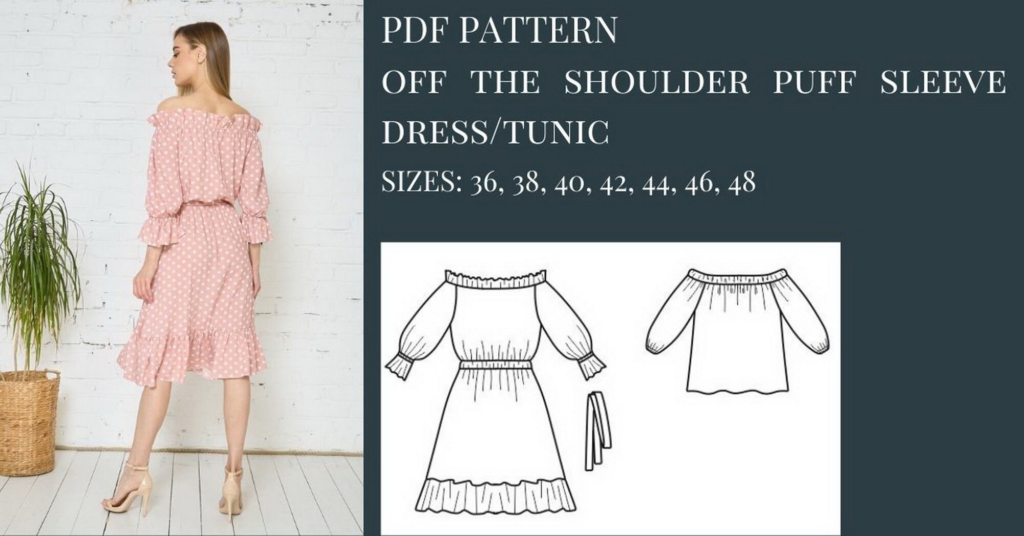 Puff Sleeve Dress Pattern Sewing Pattern off the Shoulder Etsy