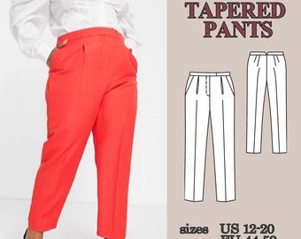Tapered Pants Sewing Pattern, Pleated Trousers Pattern, High Waist Pants with Pockets, Zipper Fly, Tailored Pants PDF Sewing Pattern