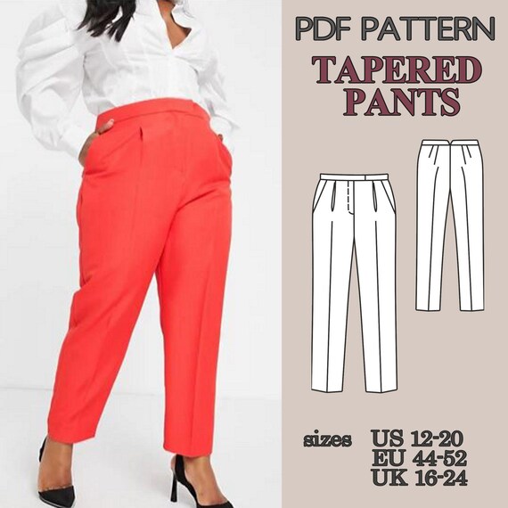 Tapered Pants Sewing Pattern, Pleated Trousers Pattern, High Waist Pants with Pockets, Zipper Fly, Tailored Pants PDF Sewing Pattern