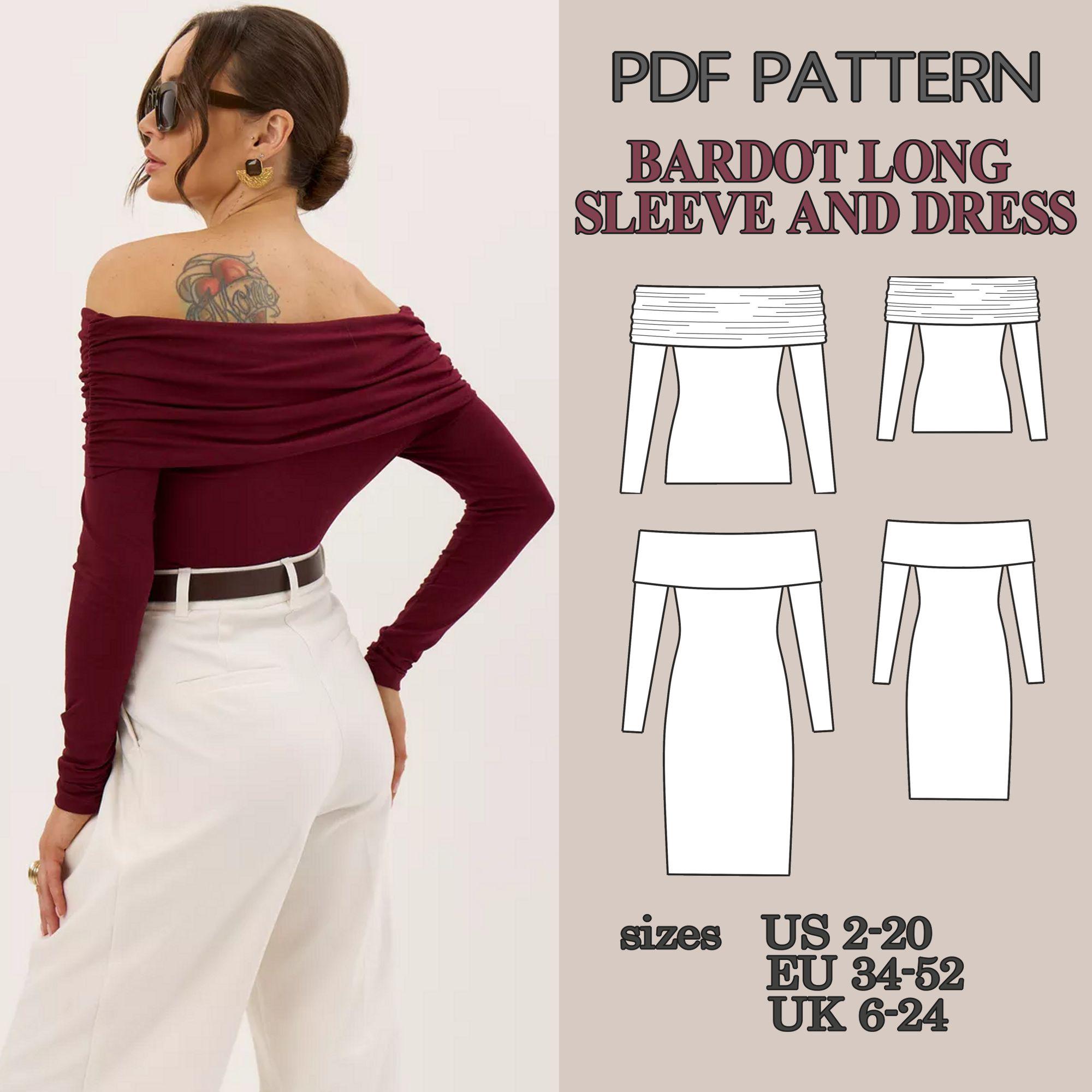 Off Shoulder Dress Sewing Pattern PDF, Bardot Long Sleeve Top, 2 Patterns  Bundle, Beginner Friendly With Step by Step Tutorial - Etsy
