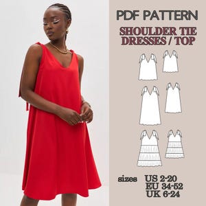 Shoulder Tie Dress Pattern Tiered Dress Sewing Pattern PDF V-neck Dresses Sewing Patterns Top Pattern Shoulder Tie Top Pattern Women Pattern