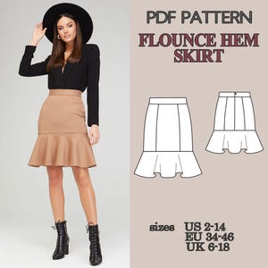 Flounce Hem Skirt Pattern, Sewing Pattern, Pattern Sewing, PDF Sewing Pattern, Skirt Sewing Pattern, pdf Sewing Patterns, Sewing Patterns