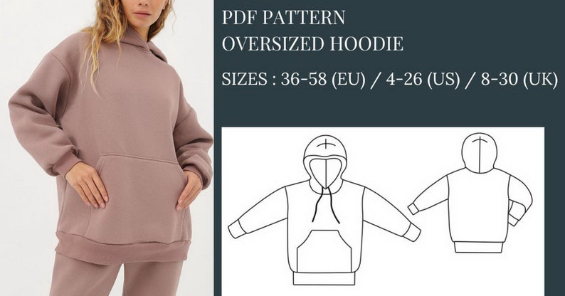 Women Hoodie Pattern, Sewing Patterns, Pattern Sewing, Plus size sewing patterns, pdf Sewing Patterns, Sewing Pattern Hoodie, PDF Pattern, Oversized Hoodie Sewing Pattern, Loungewear clothes sewing patterns, Plus Size sport patterns