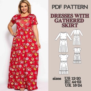 PDF Sewing Pattern Dress Set, Midi and Maxi Dress Patterns, Ruffle Hem Dress, Gathered Waist Dress, Short Sleeve Dress Pattern, Summer Dress image 6