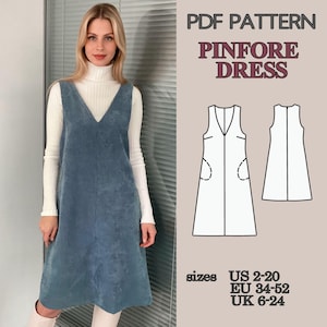 Pinafore Dress Sewing Pattern PDF, V Neck Dress with Pockets and Lining, Mini and Knee Length Dress Pattern Beginner Friendly Video Tutorial image 6