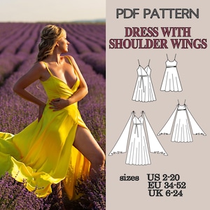 Maxi Dress with Shoulder Wings, Dress Pattern, Sewing Patterns, Pattern Sewing, Dress Pattern, Sewing Pattern PDF, Maxi Starp Dress Pattern