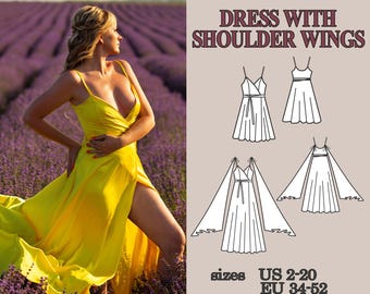 Patrón de costura en PDF para vestido largo cruzado, vestido con escote en V profundo y lazos, vestido mini y largo 2 en 1, patrón para vestido de vacaciones, patrón para vestido de graduación.