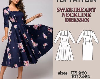 Dress Pattern, Sewing Pattern Dress, Pattern Sewing, Midi Dress Pattern, PDF Sewing Patterns, Dress Sewing Pattern, Vintage Dress Pattern