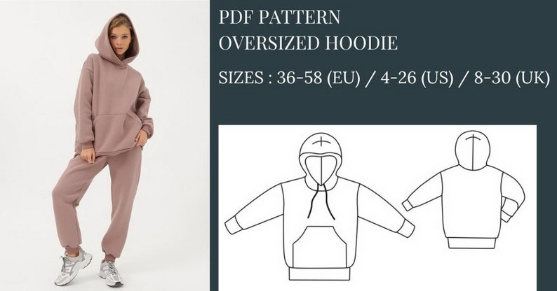 Women Hoodie Pattern, Sewing Patterns, Pattern Sewing, Plus size sewing patterns, pdf Sewing Patterns, Sewing Pattern Hoodie, PDF Pattern, Oversized Hoodie Sewing Pattern, Loungewear clothes sewing patterns, Plus Size sport patterns