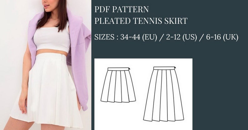 Mini Skirt Sewing Pattern, Pleated Tennis Skirt Pattern, Sewing Pattern, Pattern Sewing, PDF Sewing Pattern, Highwaisted Mini Skirt Pattern, Skater Skirt Pattern, Girls skirt sewing pattern, School skirt sewing pattern, Office skirt sewing pattern