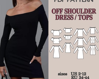 Patrón de costura PDF para top corto, top de manga larga y vestido, 2 opciones de ajuste: con o sin pinzas en el busto, patrones de costura para top corto.