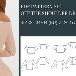 Crop Top Sewing Pattern, Sewing Pattern, Pattern Sewing, Off the Shoulder Dress Sewing Pattern, Top Pattern, Off the shoulder top sewing pattern, Sewing Pattern PDF, Dress Pattern PDF, Knitted top sewingpattern, Mini dress sewing pattern