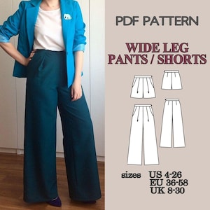 Shorts Pattern, Sewing Pattern Trousers, Pattern Sewing, Womens Trousers Pattern, PDF Sewing Patterns, Wide leg Trousers pattern